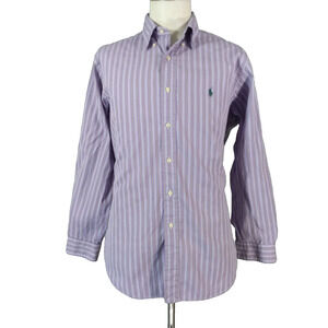 Polo Ralph Lauren dress shirt mens medium 16 purple striped cotton preepy luxury